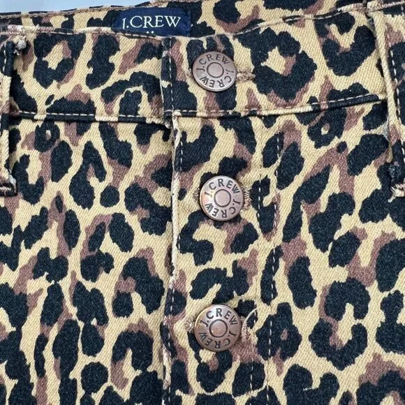 J.CREW 9" High Rise Skinny Jeans Size 32 Waist Exposed Button Fly Leopard Print - Picture 4 of 15